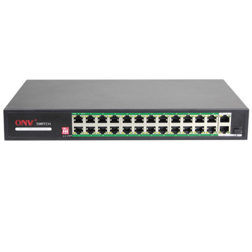 купить Коммутатор PoE  24-портовый ONV-H1024PLD long distance <24 портов 10/100Mbps PoE802.3at/af,  2 * 1000Mbps RJ45, 17-24 порт 250 Meters @10M, 1*SFP port, самовосстановление сети, бюджет мощности 250W> в Алматы