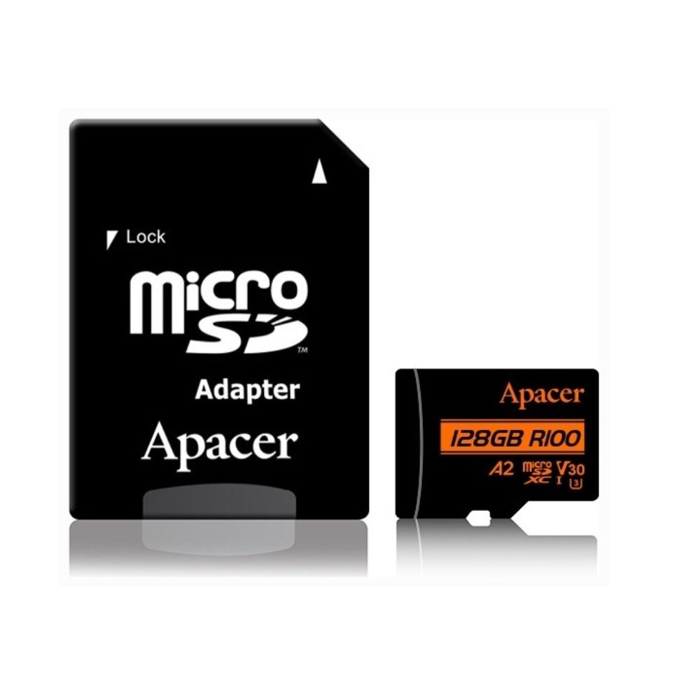 купить Карта памяти Micro SDXC 128GB Apacer, Class 10, UHS-I U3, V30, A2, адаптер, 100/80 Мбайт/с AP128GMCSX10U8-R в Алматы