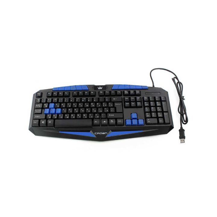 купить Клавиатура мультимедийная, Игровая, USB, Crown СМKY-5006 раскладка: Lat/Rus/Kaz, 104 кнопки + 10 мультимедийных, цвет: чёрный/синий Кабель 1.8 м в Алматы