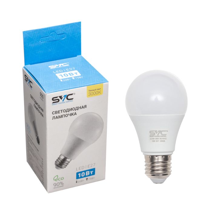 купить Эл. лампа светодиодная SVC LED A60-10W-E27-3000K, Тёплый в Алматы