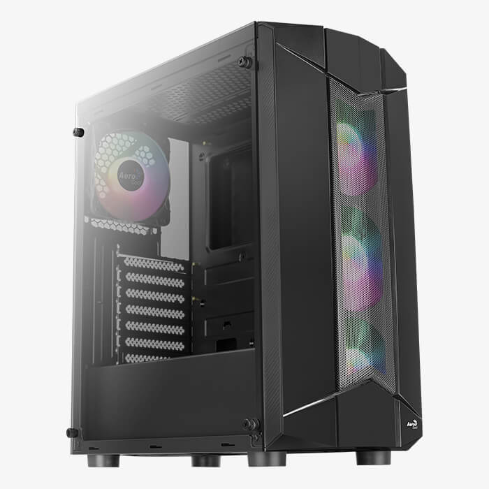 купить Компьютерный корпус, Aerocool, Sentinel-G-BK-v1, ATX/Micro ATX, USB 1*3.0/2*2.0, HD-Audio Mic, Кулер 4*12см ARGB, Высота процессорного кулера до 164 мм, Длина VGA до 325мм, 2*3.5*/3*2.5*, Толщина 0,5мм, 445x218x387мм, Без Б/П, Чёрный в Алматы