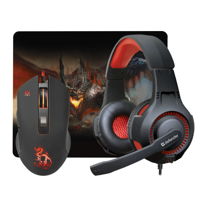 купить Игровой набор Defender Devourer MHP-006 мышь+гарнитура+ковер, в Алматы
