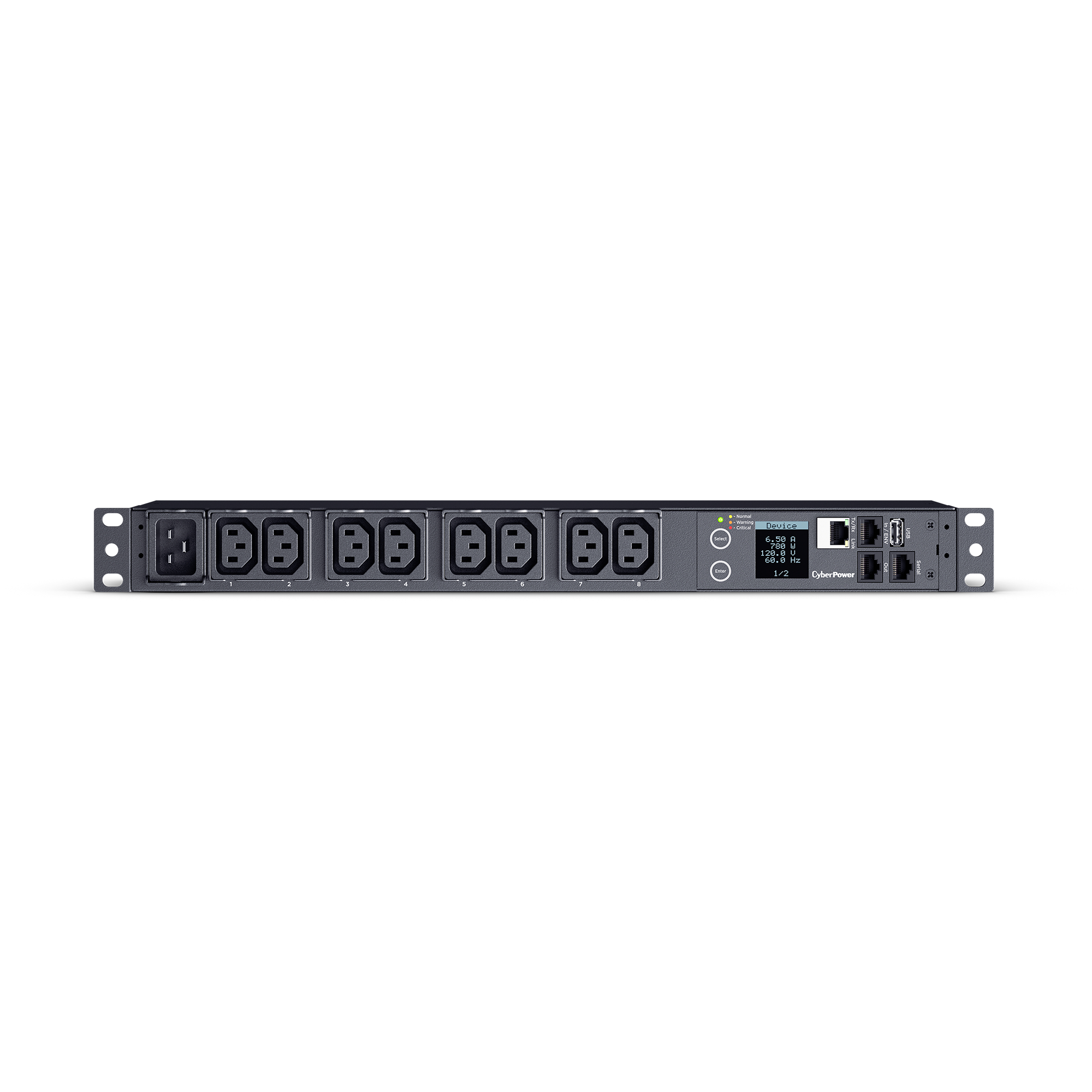 купить Блок распределения питания CyberPower PDU71005 (1U), вход IEC C20, 16A, выход 8*IEC C13, RJ45, USB, LED, LCD в Алматы