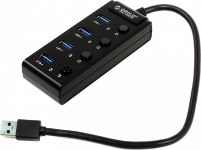 купить USB Хаб ORICO W9PH4-U3-V1-BK-BP <USB3.0x4, 0.3M USB3.0 Cord, ON/OFF включатели, 110*46*24mm, BLACK> в Алматы