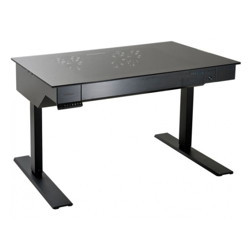 купить Корпус-стол Lian Li DK-04F, RGB-Led подсветка, E-ATX/ATX/M-ATX, 8x3.5*, 2x2.5* USB3.0x4, наушники, микрофон, поверхность из закаленного стекла, регулировка высоты с помощью сервоприводов  от 685 до 1175 мм, G99.DK04FX.00EU в Алматы