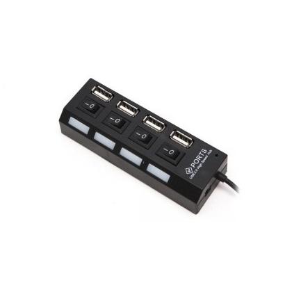 купить Расширитель USB, Deluxe, DUH4004BK, 4 Порта, USB 2.0 Hi-Speed, С кнопкой и индикатором вкл./выкл. для каждого порта, Чёрный в Алматы