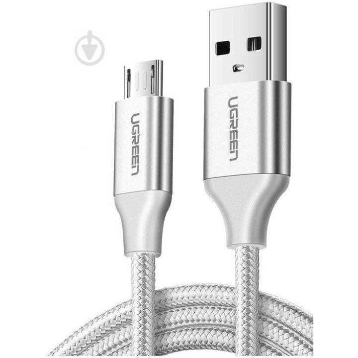 купить Кабель UGREEN US290 USB 2.0 A to Micro USB Cable Nickel Plating Aluminum Braid 1m (White), 60151 в Алматы