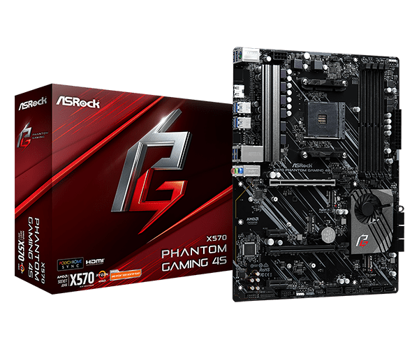 купить Материнская плата ASRock X570 PHANTOM GAMING 4S, Socket AM4, AMD X570, 4xDDR4 (4066+ OC), 8xSATA3 RAID, 2xHyper M.2, HDMI, 2xPCIe4.0x16, 2xPCIe4.0x1, AMD Quad CrossFireX&trade; and CrossFireX&trade;, 2xUSB3.2 Gen2, 1xPS/2, RJ-45, RGB синхронизация, Геймерский Ди в Алматы