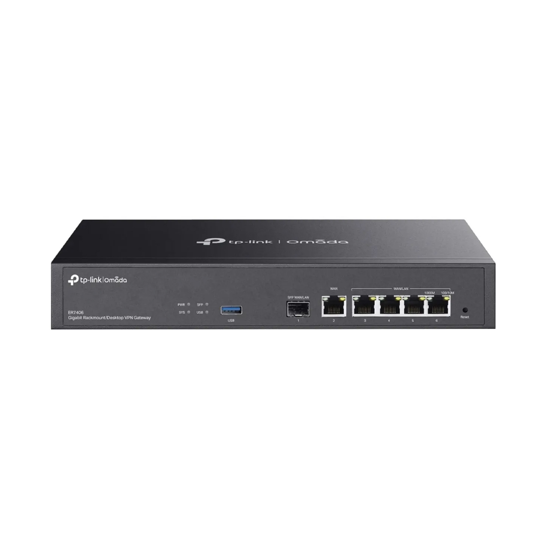 купить Маршрутизатор Multi-WAN GbE VPN Tp-Link ER7406 <5 GbE портов (1 фиксированный GbE SFP-порт WAN, 1 фиксированный GbE порт WAN RJ45, 2 фиксированных GbE порта LAN RJ45, 2 переключаемых GbE порта WAN/LAN RJ45), 100 VPN-туннелей IPsec, интегрирация с Oma в Алматы