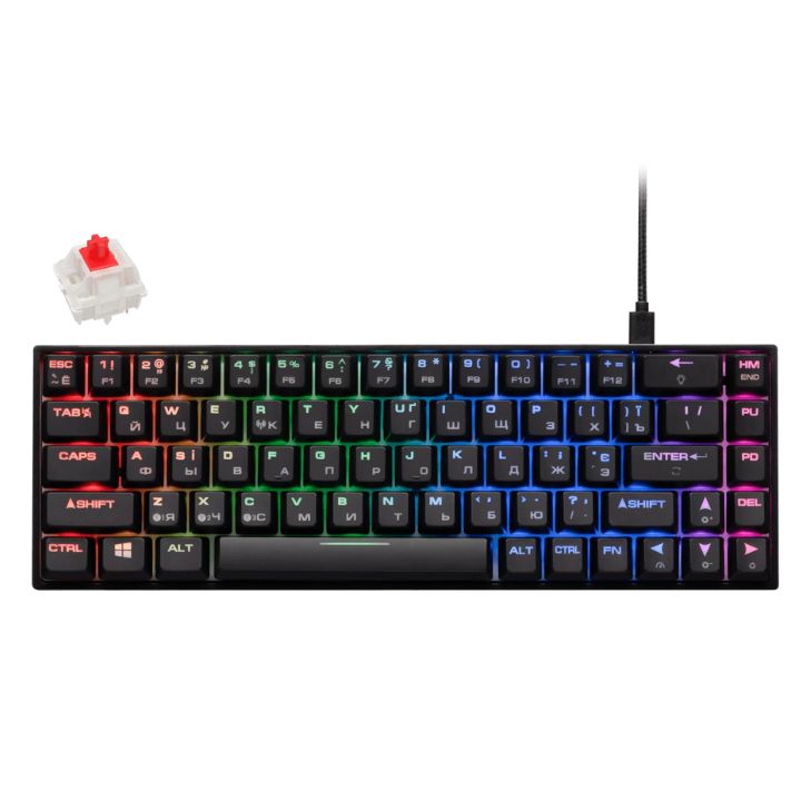 купить Клавиатура игровая 2E GAMING KG380 RGB 68key Gateron Red Switch BT/USB Black в Алматы