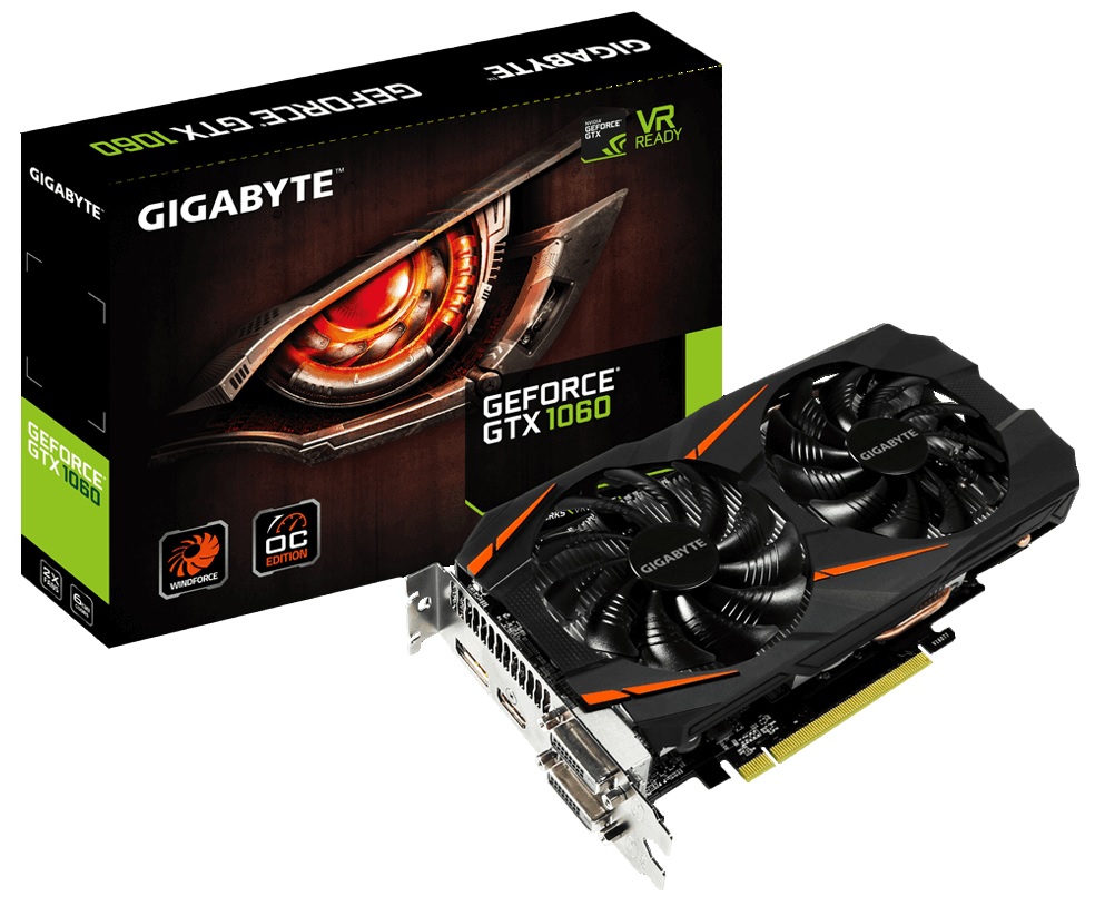 купить Видеокарта 6Gb PCI-E GDDR5 GIGABYTE GV-N1060WF2OC-6GD  DVI+HDMI+3xDP GeForce GTX1060 в Алматы