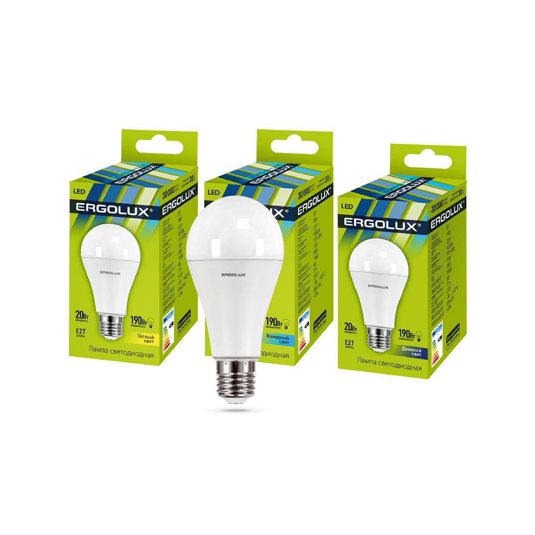 купить Эл. лампа светодиодная, Ergolux, LED-A65-20W-E27-4K, Мощность 20Вт, Тип колбы A65, Цвет. температура 4500К, Цоколь E27, Холодный в Алматы