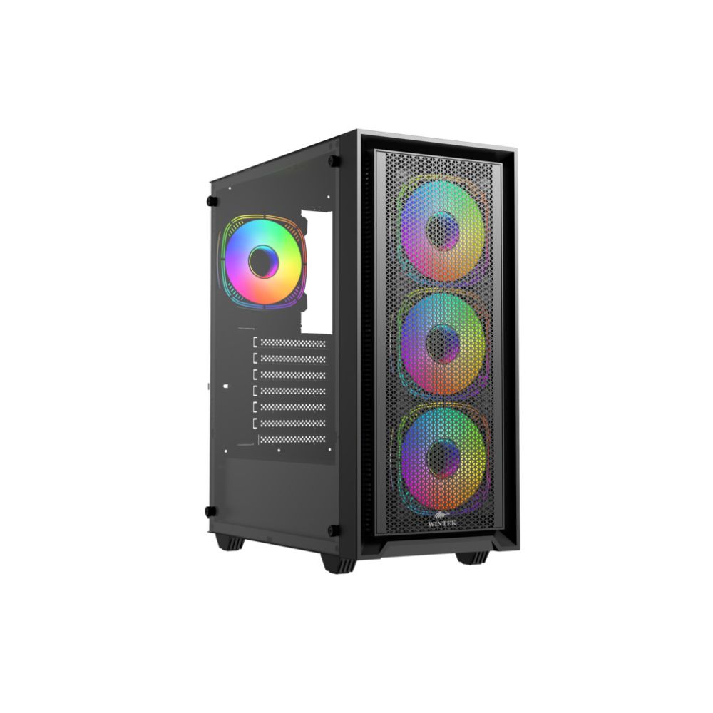 Купить Корпус Wintek Apollo 802-B-M TG, ATX/Micro ATX, USB 1*3.0/2*2.0, HD Mic, 4*12cm ARGB (контр.   пульт д/у), чёрный в Алматы