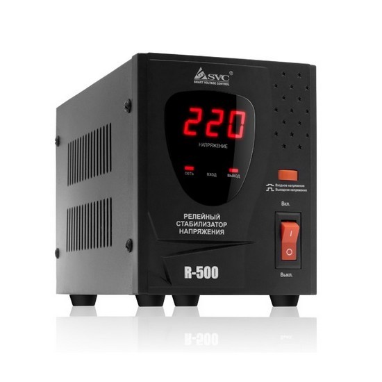 купить Стабилизатор (AVR), SVC, R-500, 500VА, Индикация режимов работы, Диапазон:140-260В, 1 вых., 1.2 м., Чёрный в Алматы