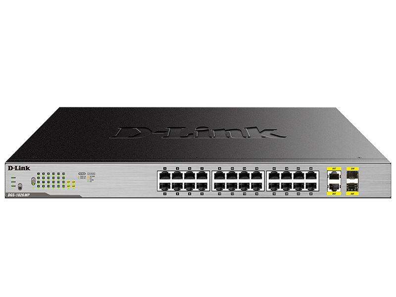 купить Коммутатор, D-Link, DGS-1026MP/A1A, 19-дюймовый стоечный, 24 порта 10/100/1000Base-T   2 комбо-порта 100/1000Base-T/SFP, PoE (802.3af/at), Корпус металл, 1U в Алматы