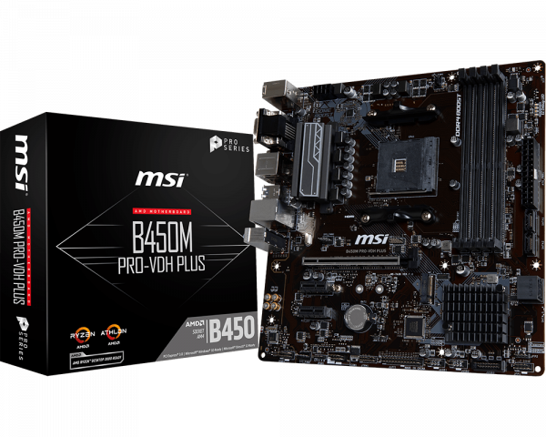 купить Материнская плата MSI B450M PRO-VDH PLUS AM4 B450 4xDDR4 4xSATA3 1xM.2 VGA DVI HDMI mATX в Алматы