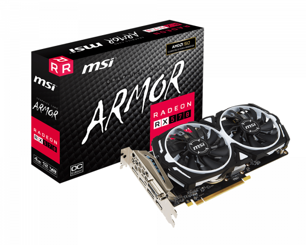 купить Видеокарта MSI Radeon RX 570, 4GB GDDR5 256-bit 1xDVI 1xHDMI 3xDP RX 570 ARMOR 4G OC в Алматы
