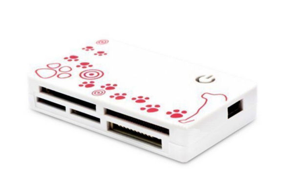 купить Картридер, Deluxe, DCR001WH2, All in 1, Поддержка карт SD/MMC/RS-MMC/MiniSD/MicroSD/TF/XD/MS/MSPRO/MSDUO/M2/CF, USB 2.0, Белый с розовым рисунком в Алматы