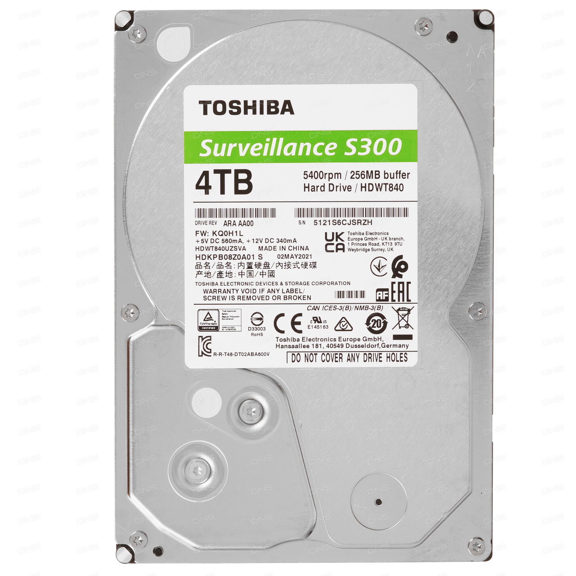 купить Жесткий диск для Видеонаблюдения HDD  4Tb TOSHIBA S300 Surveillance 5400rpm SATA3 3,5" HDWT840UZSVA в Алматы