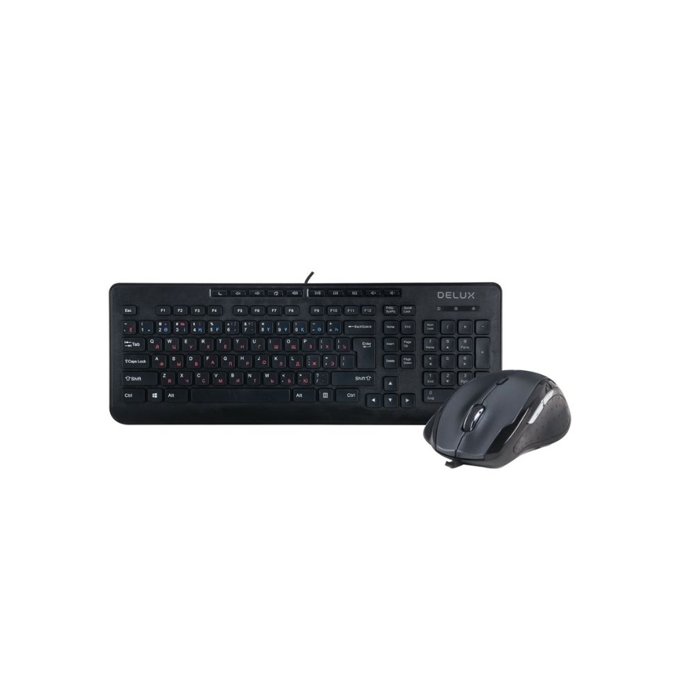 купить Комплект Клавиатура   Мышь, Delux, DLD-6220OUB, Оптическая Мышь, USB, 1000-3200DPI, Длина кабеля 1,6 метра, Кол-во стандартных клавиш 104, Анг/Рус/Каз, Чёрный в Алматы
