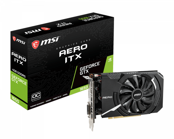 купить Видеокарта MSI GeForce GTX1650, 4GB GDDR5 128-bit 1xDVI 1xHDMI 1xDP GTX 1650 AERO ITX 4G OC в Алматы