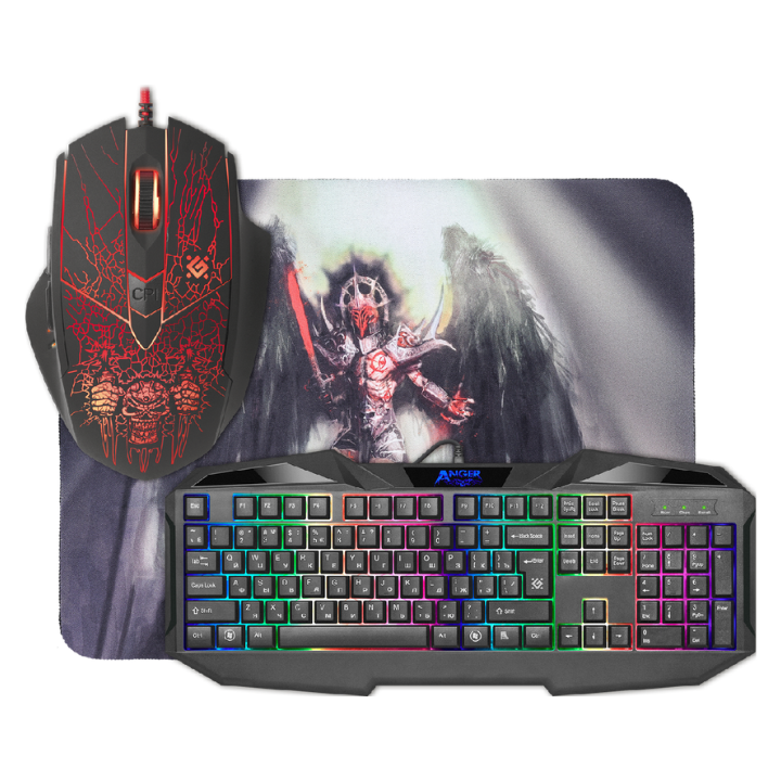купить Игровой набор Defender Клавиатура + Мышь+Коврик Anger MKP-019, USB, Оптическая мышь, Черный, MKP-019 в Алматы
