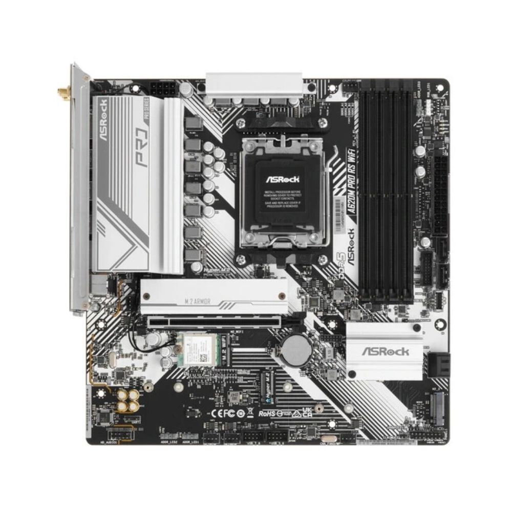 купить Материнская плата ASRock A620M PRO RS WIFI AM5 2xDDR5 4xSATA3 RAID 2xM.2 HDMI DP mATX в Алматы