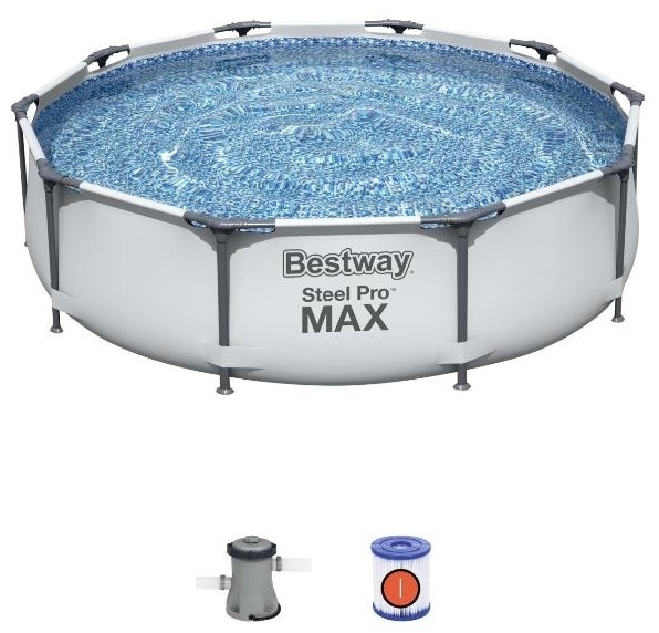 купить Каркасный бассейн Steel Pro MAX 305 х 76 см, BESTWAY, 56408, Винил, 4678 л., Стальной каркас, Ф-насос 58381 (1249л/ч), Серый, Цветная коробка в Алматы
