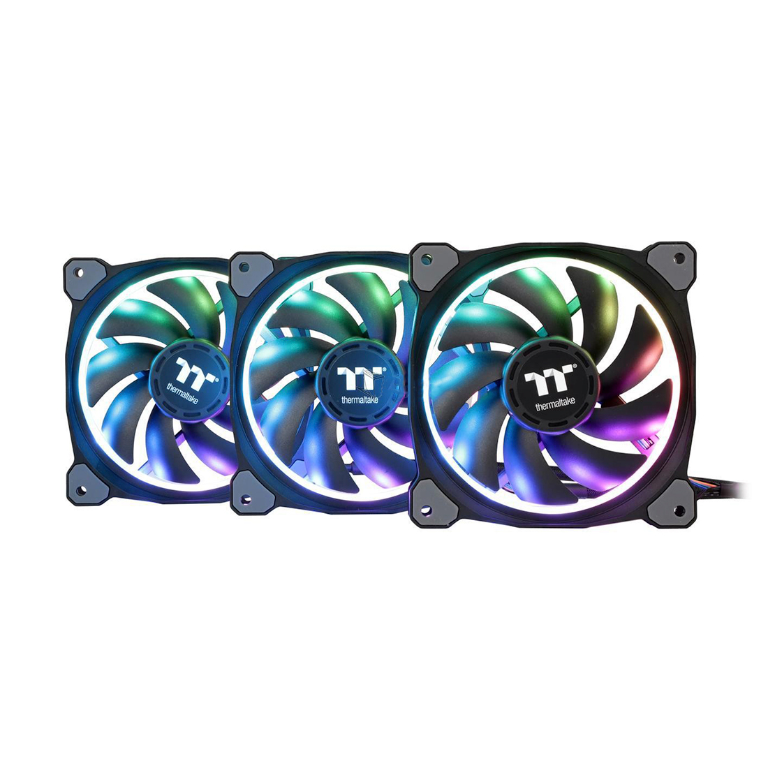 купить Кулер для компьютерного корпуса,Thermaltake, Riing Trio 12 RGB TT Premium Edition 3-Fan Pack (CL-F072-PL12SW-A), 120мм, 500-1500 об.мин, 9pin (USB 2.0 connectors), Подсветка RGB 256 цветов, Габариты 120х120х25мм, Чёрный в Алматы