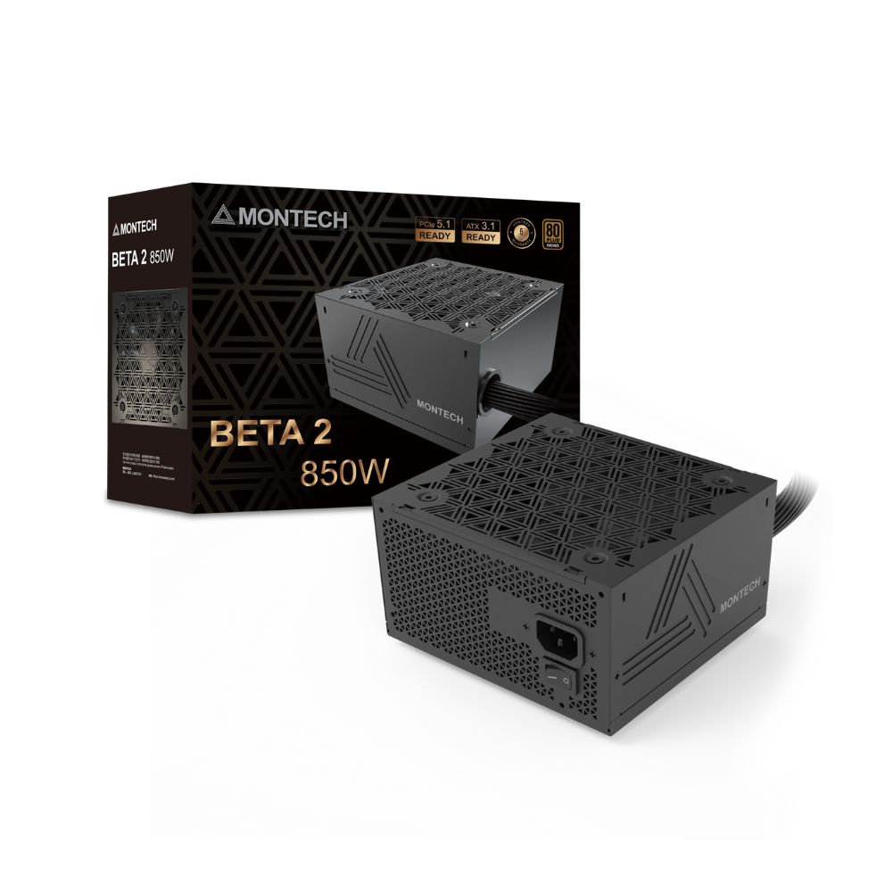 Купить Блок питания Montech  850W, BETA 2 850W, Non Modular, ATX, 80+ BRONZE, КПД 90%, Fan 120mm, Черный в Алматы