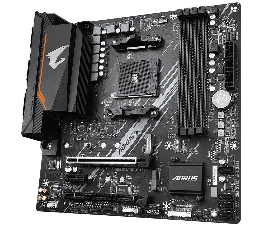 купить Материнская плата GIGABYTE B550M AORUS ELITE, AM4, B550, 2xPCI-E, DVI+HDMI, GbLAN, 4SATA 4DDR4, MATX в Алматы