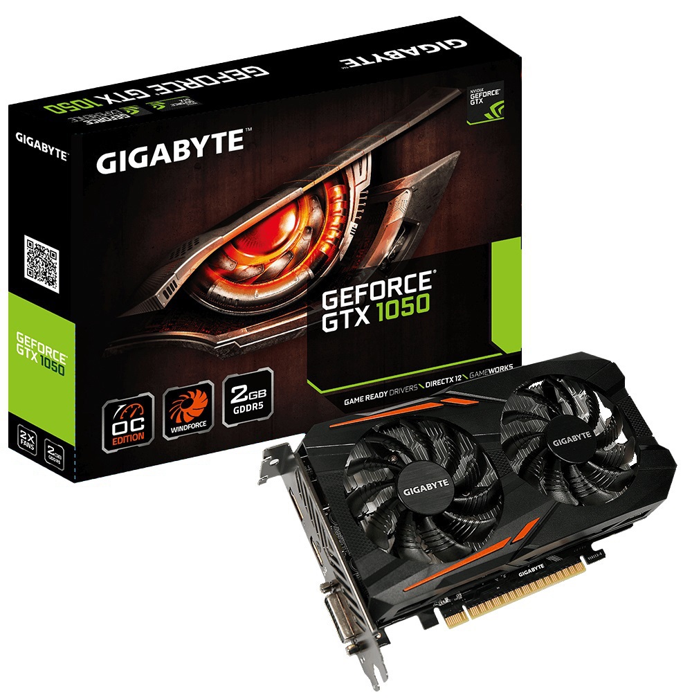 купить Видеокарта Gigabyte GeForce GTX1050 OC 2Gb GDDR5 128bit DVI HDMI DP GV-N1050OC-2GD в Алматы