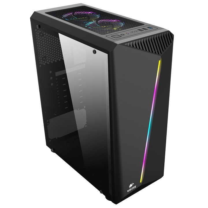 купить Корпус Wintek Line D529 TG, ATX/Micro ATX, USB 1*3.0/2*2.0, HD Mic, 0,5mm, 1*12cm DR Rainbow fan в Алматы
