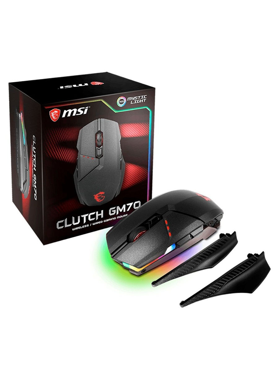 купить Мышь MSI Clutch GM70 GAMING Mouse USB2.0/RGB подстветка/Вес 129г./кабель 2м/Черный в Алматы