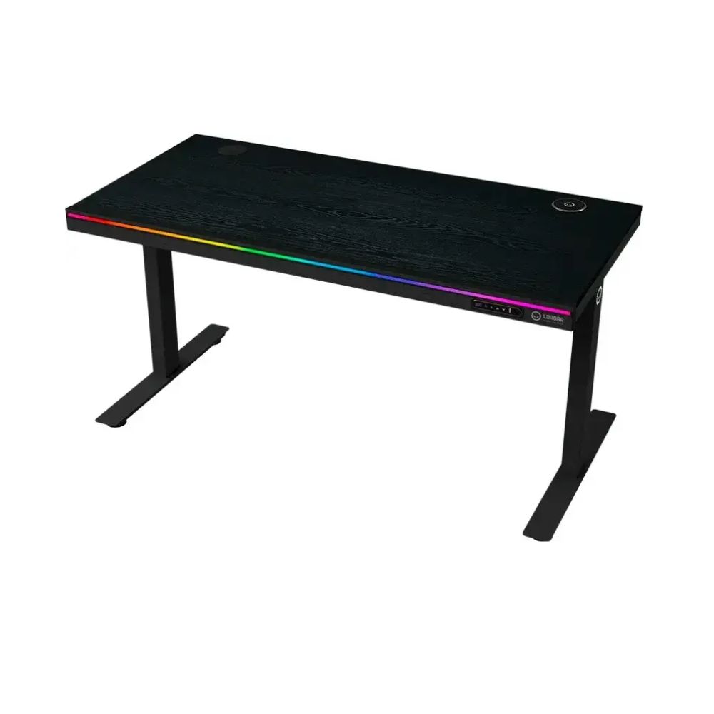 купить Dual-motor sit/stand adjustable-height gaming desk with wireless charger, RGB lighting, control panel, and USB ports, PB melamine surface tabletop, black. в Алматы