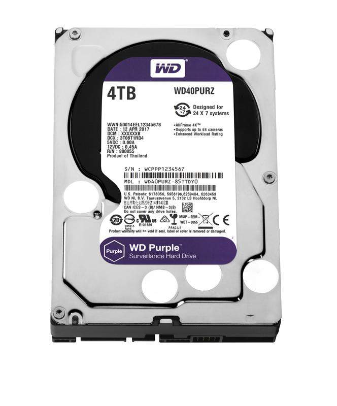 купить Жесткий диск HDD 4Tb Western Digital Purple WD40PURZ V2 <SATA-III, 5400rpm, 3.5*, 6.0 Gb/s, 64M> в Алматы