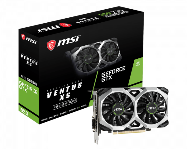 купить Видеокарта MSI GeForce GTX1650, 4GB GDDR5 128-bit 1xDVI 1xHDMI 1xDP GTX 1650 VENTUS XS 4G OC в Алматы