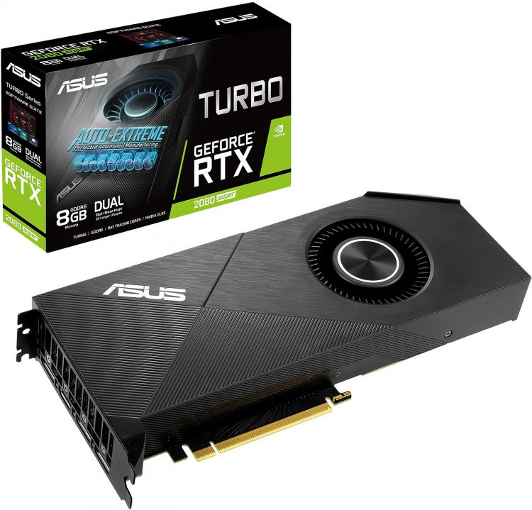 купить Видеокарта ASUS TURBO RTX 2080S, TURBO-RTX2080S-8G-EVO, Turbine, 8Gb/256bit GDDR6, HDMI, 3xDP, BOX в Алматы