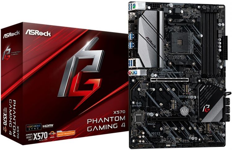 купить Материнская плата ASRock X570 PHANTOM GAMING 4, Socket AM4, AMD X570, 4xDDR4 (4066+ OC), 8xSATA3 RAID, 2xHyper M.2, 1xHDMI, 1xDP,  2xPCIe4.0x16, 2xPCIe4.0x1, AMD Quad CrossFireX™ and CrossFireX™, 2xUSB3.2 Gen2, 10xUSB3.2 Gen1, 1xPS/2, RJ-45, RGB синх в Алматы