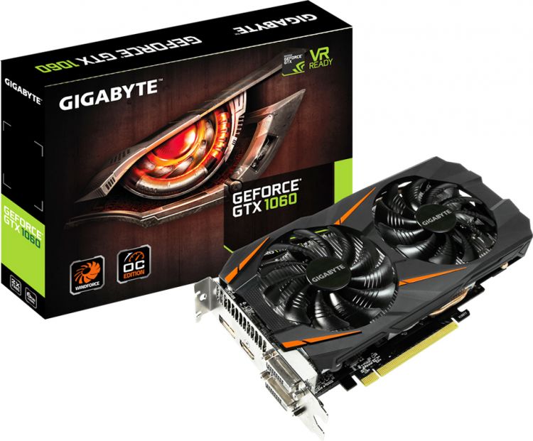 купить Видеокарта, Gigabyte, GTX1060 WINDFORCE OC 6G (GV-N1060WF2OC-6GD) 4719331330309, GDDR5, 192bit, 2*DVI-D, HDMI, DP, Windforce 2X Fan, Цветная коробка в Алматы