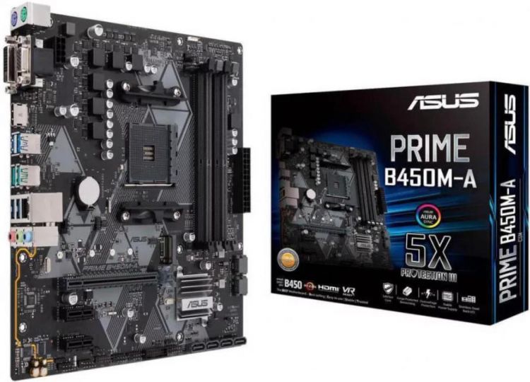 купить Материнская плата ASUS PRIME B450M-A, AM4, AMD B450, 4xDDR4 (3200OC)  6xSATA3 RAID 1xM.2 2xPCIe3.0/2.0x16, 2xPCIe2.0x1 1xDVI-D, 1xD-Sub, 1xHDMI, 1xLAN, 6xUSB3.1, 2xPS/2 mATX                                                                              в Алматы