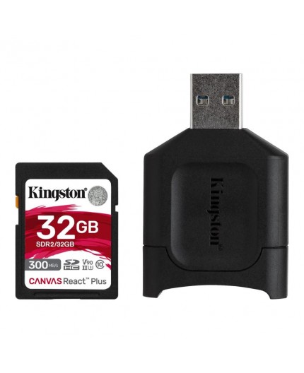 купить Карта памяти SD, Kingston Canvas React Plus, 32GB, MLPR2/32GB, UHS-II, R300/W260 + USB Adapter в Алматы