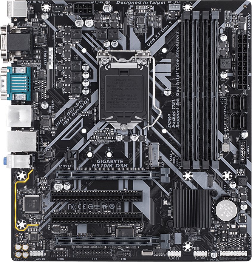 купить Материнская плата Gigabyte H310M D3H Intel H310 LGA1151 4xDDR4 4xSATA3 D-Sub DVI HDMI M.2  mATX в Алматы