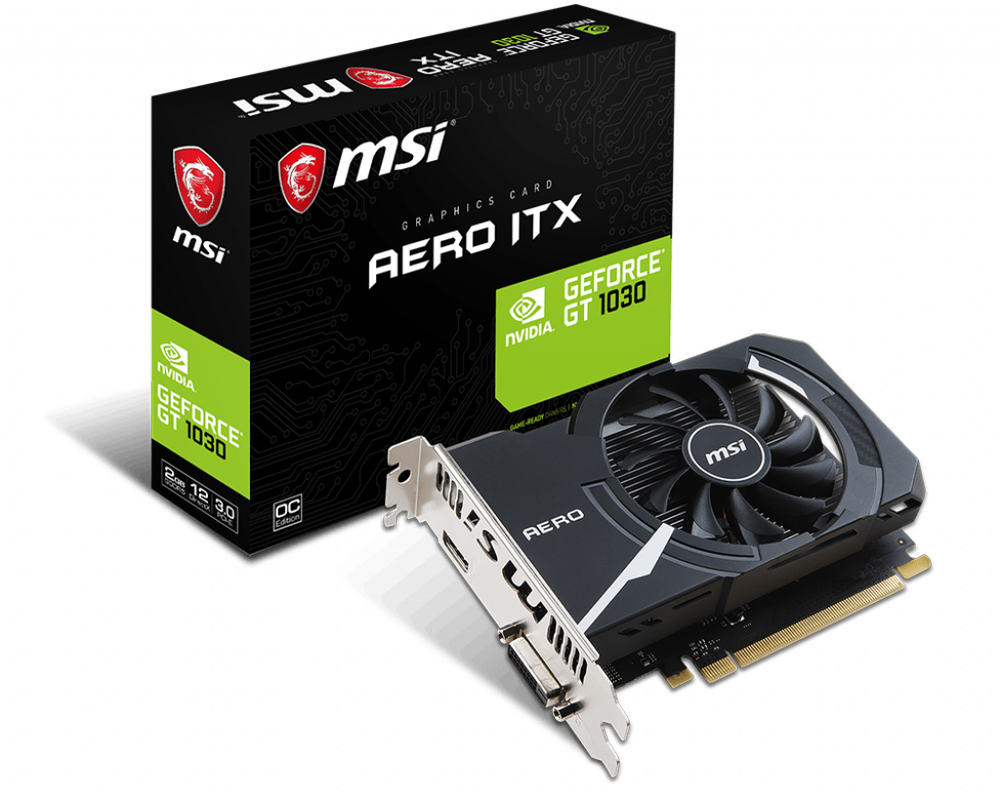 купить Видеокарта MSI GeForce GT 1030 AERO ITX 2G OC 2Gb GDDR5 64bit DVI HDMI в Алматы