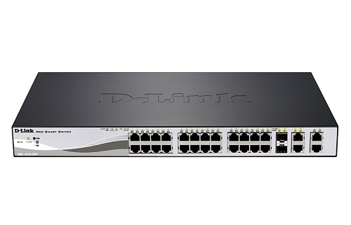 купить D-Link DES-1210-28P/C2A Настраиваемый комм  24 порта 10/100 PoE  + 4 порта 1000 /  в Алматы