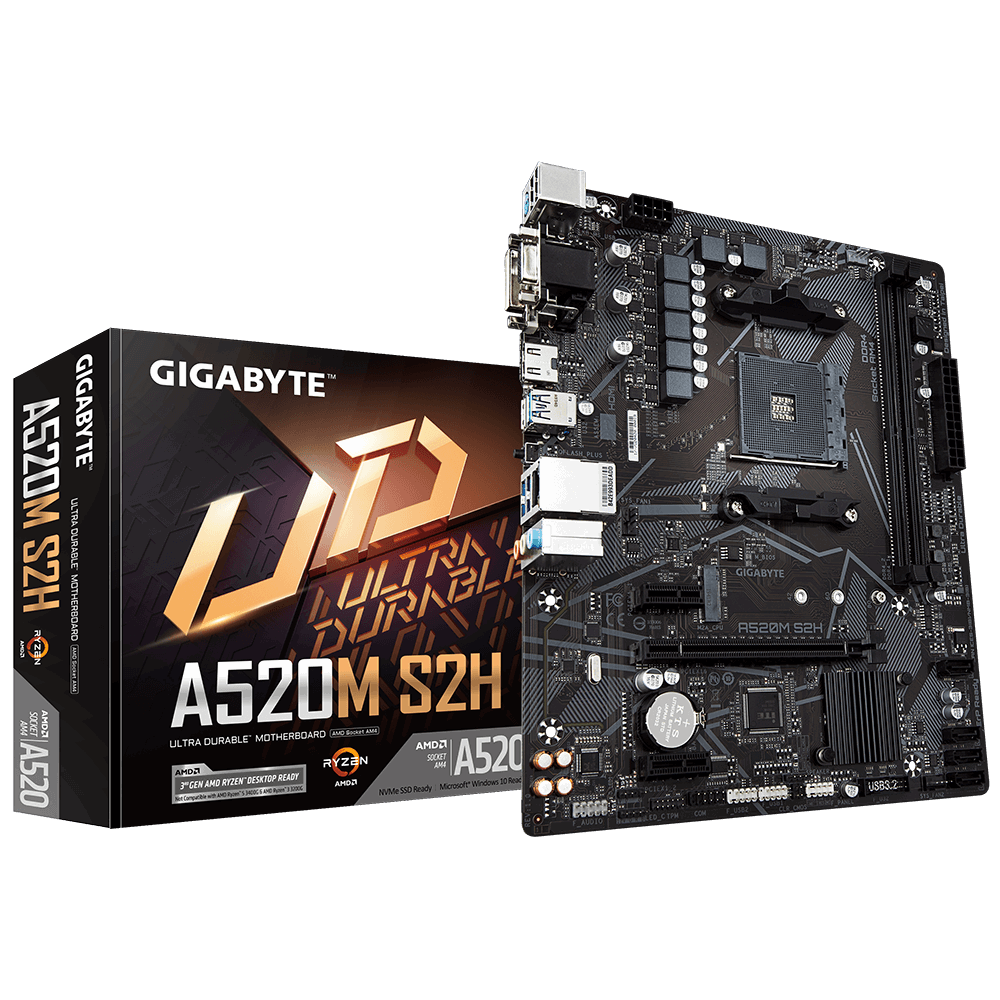 купить Материнская плата GIGABYTE GA-A520M-S2H, AM4, A520, D-SUB+DVI+HDMI, GbLAN, 4 SATA, 2DDR4, MicroATX в Алматы