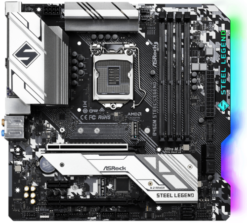 купить Материнская плата ASRock B460M STEEL LEGEND LGA1200 4xDDR4 6xSATA RAID 2xUM.2 HDMI DP mATX в Алматы