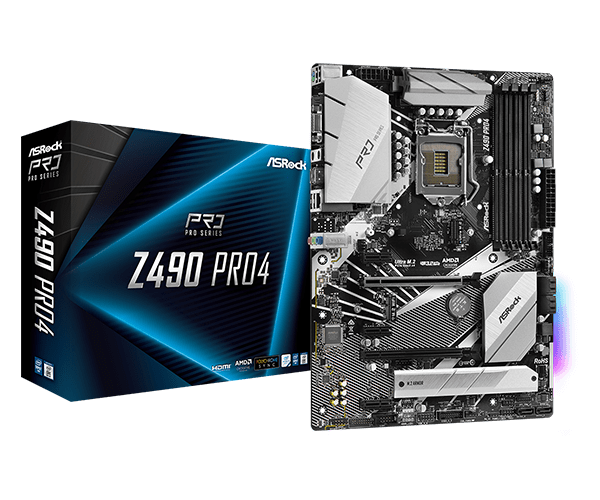 купить Материнская плата ASRock Z490 PRO4 LGA1200 4xDDR4 6xSATA RAID 2xUM.2 D-Sub HDMI ATX в Алматы