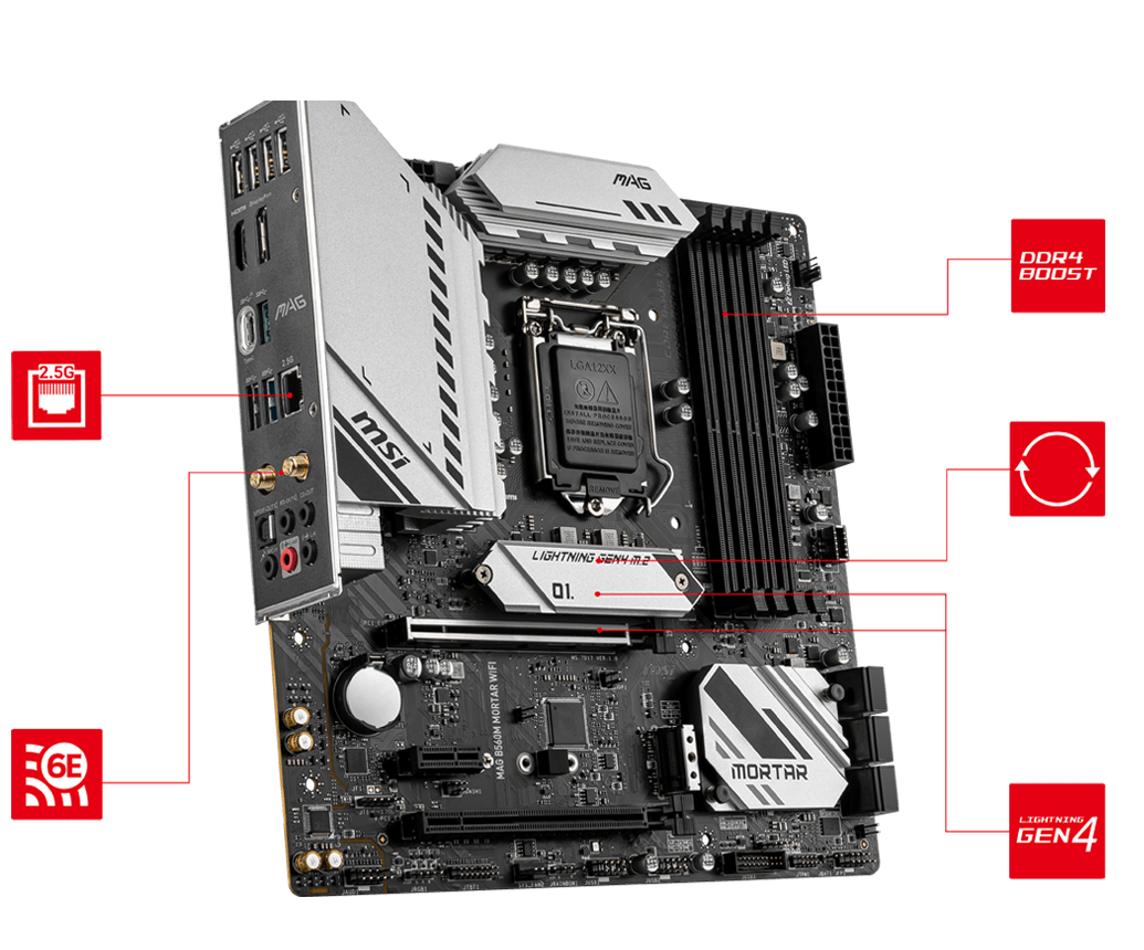 купить Материнская плата MSI MAG B560M MORTAR WIFI LGA1200 B560 4xDDR4 6xSATA3 2xM.2 HDMI DP mATX в Алматы