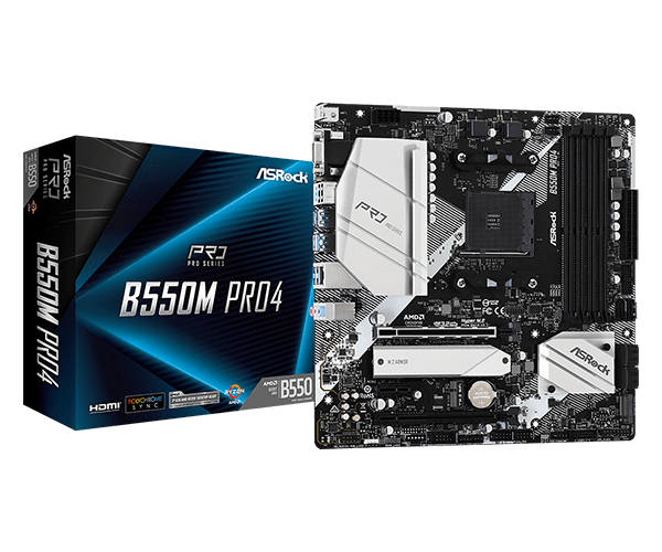 купить Материнская плата ASRock B550M PRO4 AM4 4xDDR4 6xSATA3 2xM.2 D-Sub HDMI mATX в Алматы